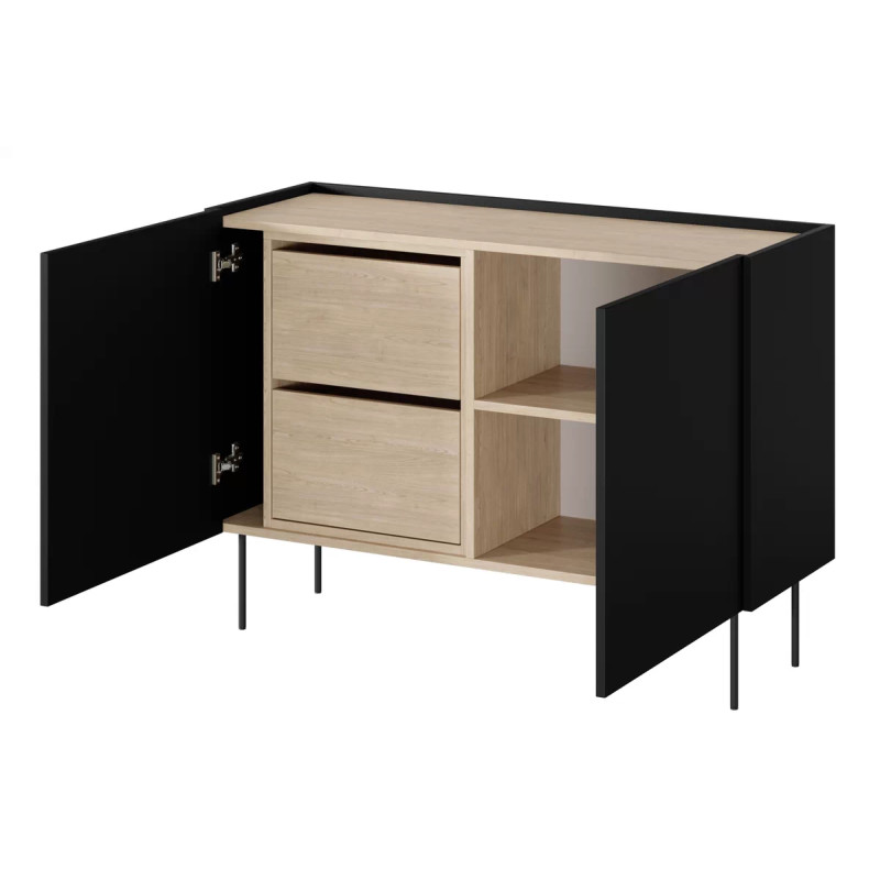 Komoda Desin 120cm z 2 szufladami Meble Bogart czarny mat/dąb