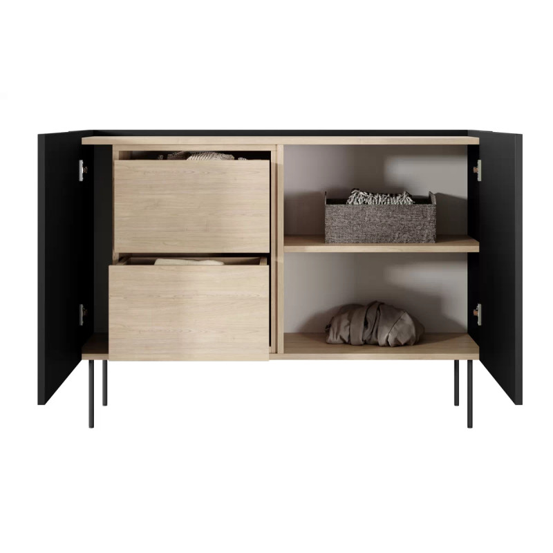 Komoda Desin 120cm z 2 szufladami Meble Bogart czarny mat/dąb