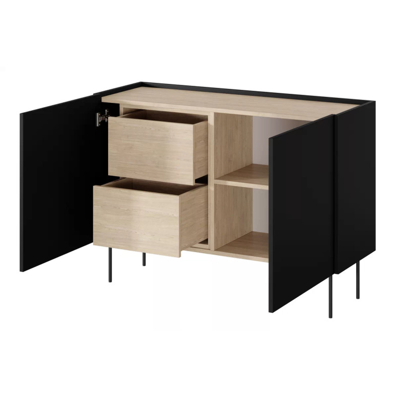 Komoda Desin 120cm z 2 szufladami Meble Bogart czarny mat/dąb