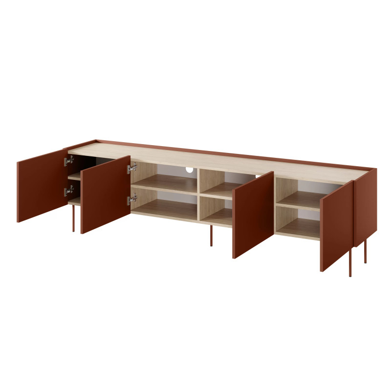 Szafka RTV Desin 220cm Meble Bogart ceramic red/dąb nagano