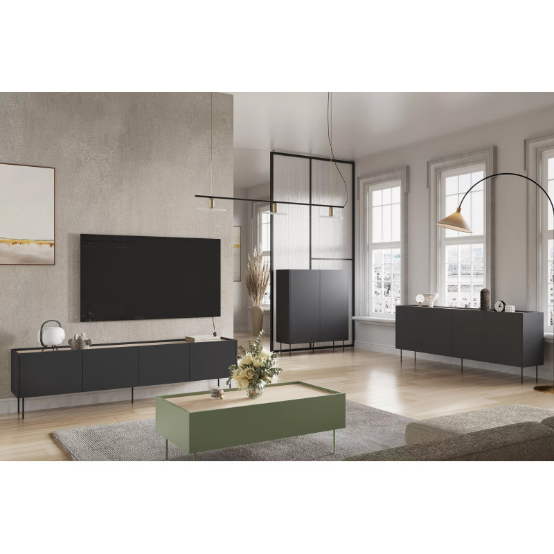 Szafka RTV Desin 220cm Meble Bogart czarny mat/dąb nagano