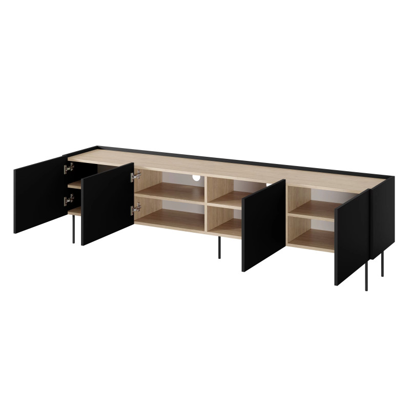 Szafka RTV Desin 220cm Meble Bogart czarny mat/dąb nagano