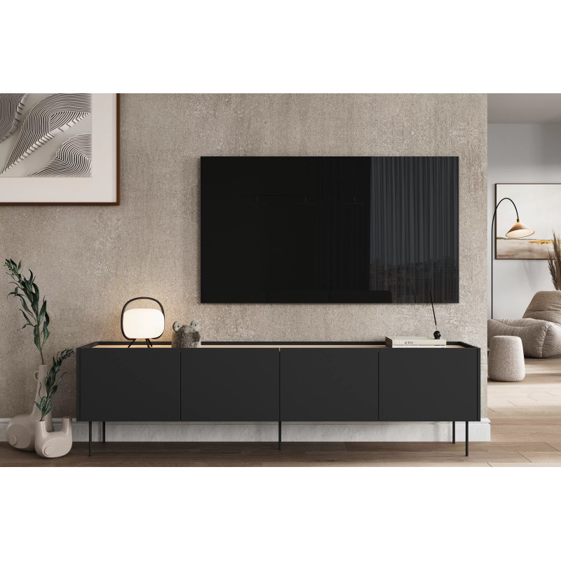 Szafka RTV Desin 220cm Meble Bogart czarny mat/dąb nagano