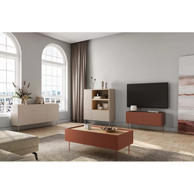 Szafka RTV Desin 120cm Meble Bogart ceramic red/dąb nagano