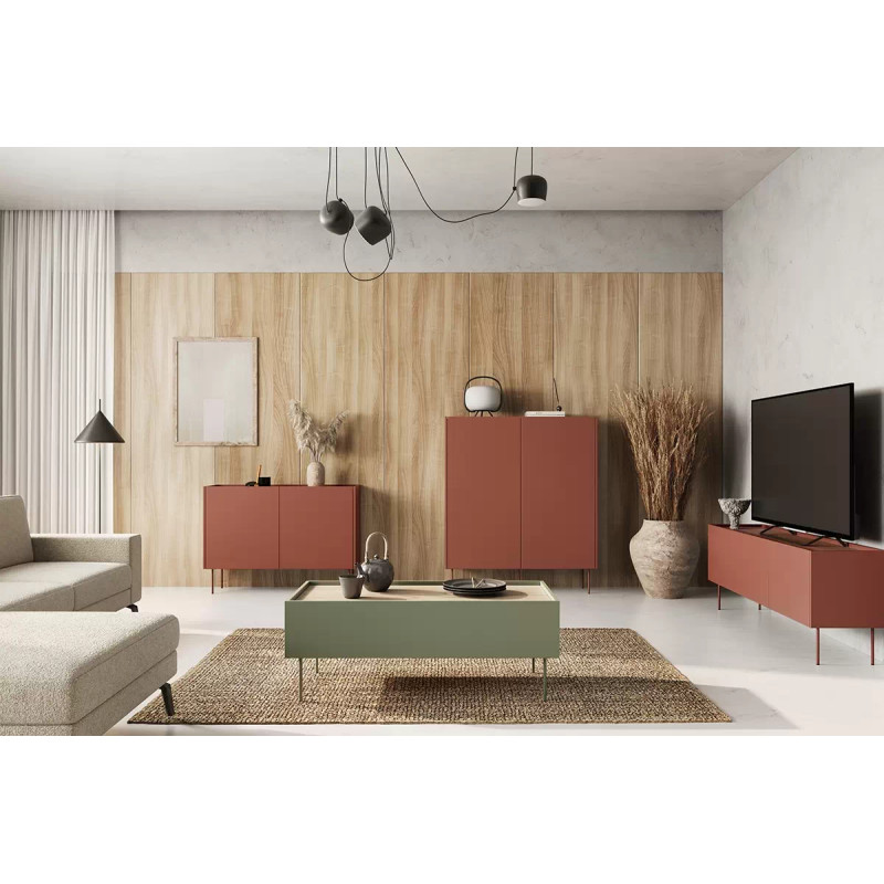 Komoda Desin 120cm z 2 szufladami Meble Bogart ceramic red/dąb