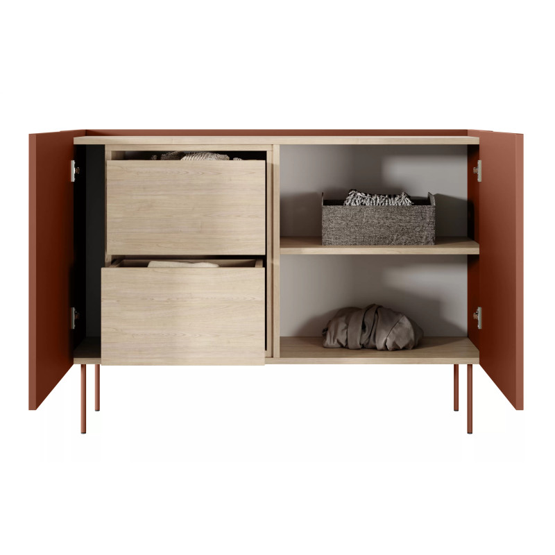 Komoda Desin 120cm z 2 szufladami Meble Bogart ceramic red/dąb
