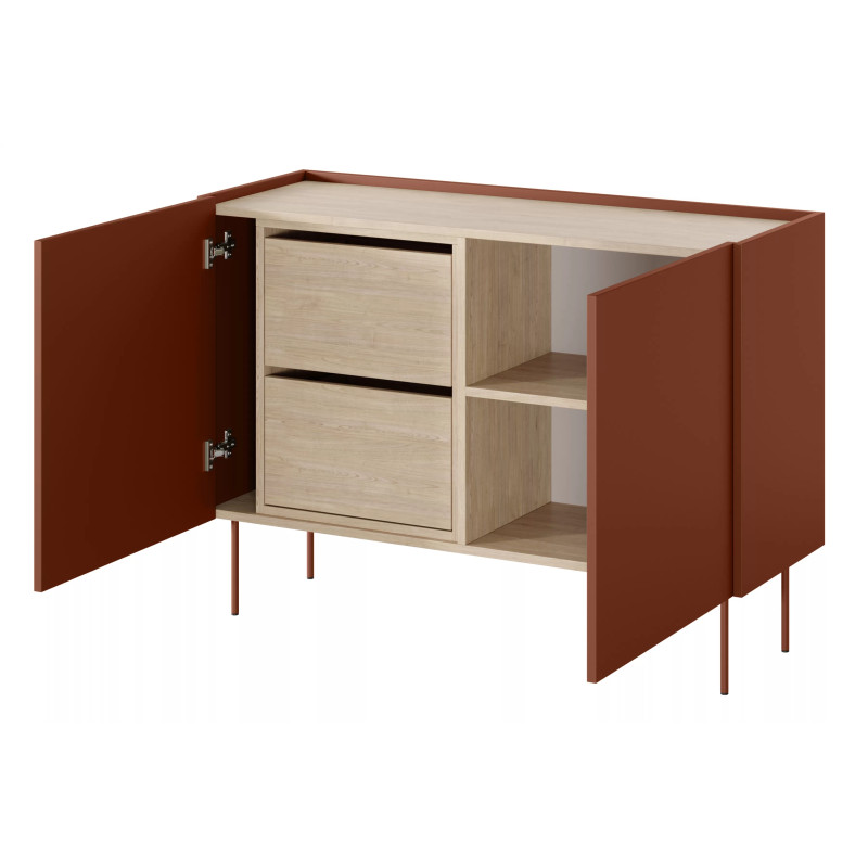 Komoda Desin 120cm z 2 szufladami Meble Bogart ceramic red/dąb