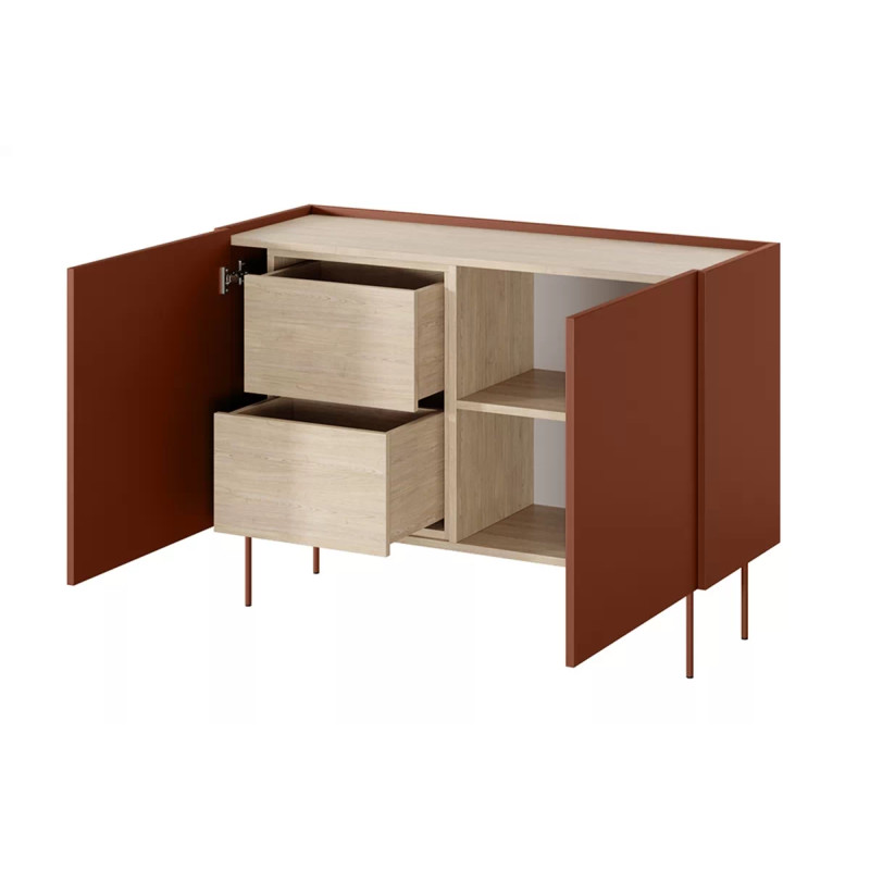 Komoda Desin 120cm z 2 szufladami Meble Bogart ceramic red/dąb