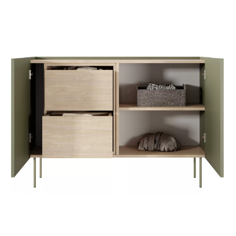 Komoda Desin 120cm z 2 szufladami Meble Bogart oliwka/dąb nagano