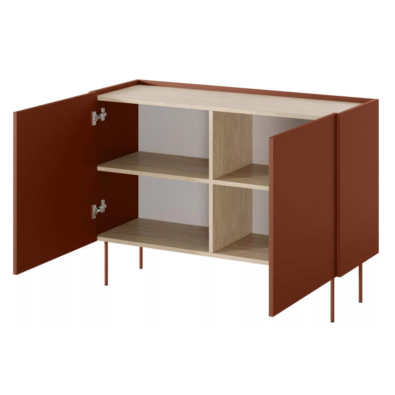 Komoda Desin 120cm Meble Bogart ceramic red/dąb nagano