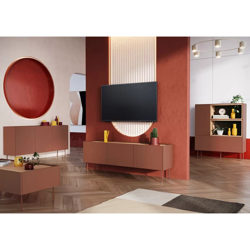 Komoda Desin 170cm Meble Bogart ceramic red/dąb nagano