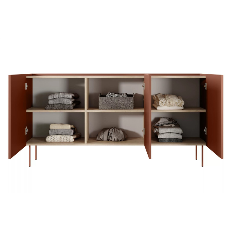 Komoda Desin 170cm Meble Bogart ceramic red/dąb nagano