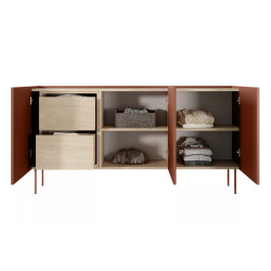 Komoda Desin 170cm z 2 szufladami Meble Bogart ceramic red/dąb