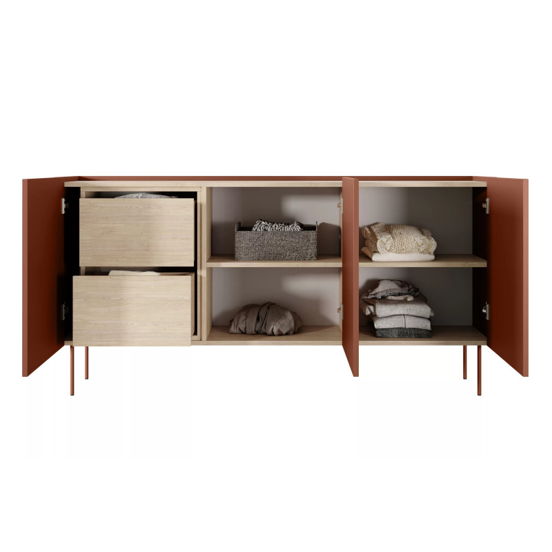 Komoda Desin 170cm z 2 szufladami Meble Bogart ceramic red/dąb