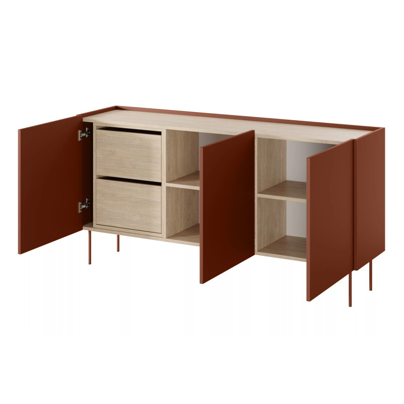 Komoda Desin 170cm z 2 szufladami Meble Bogart ceramic red/dąb