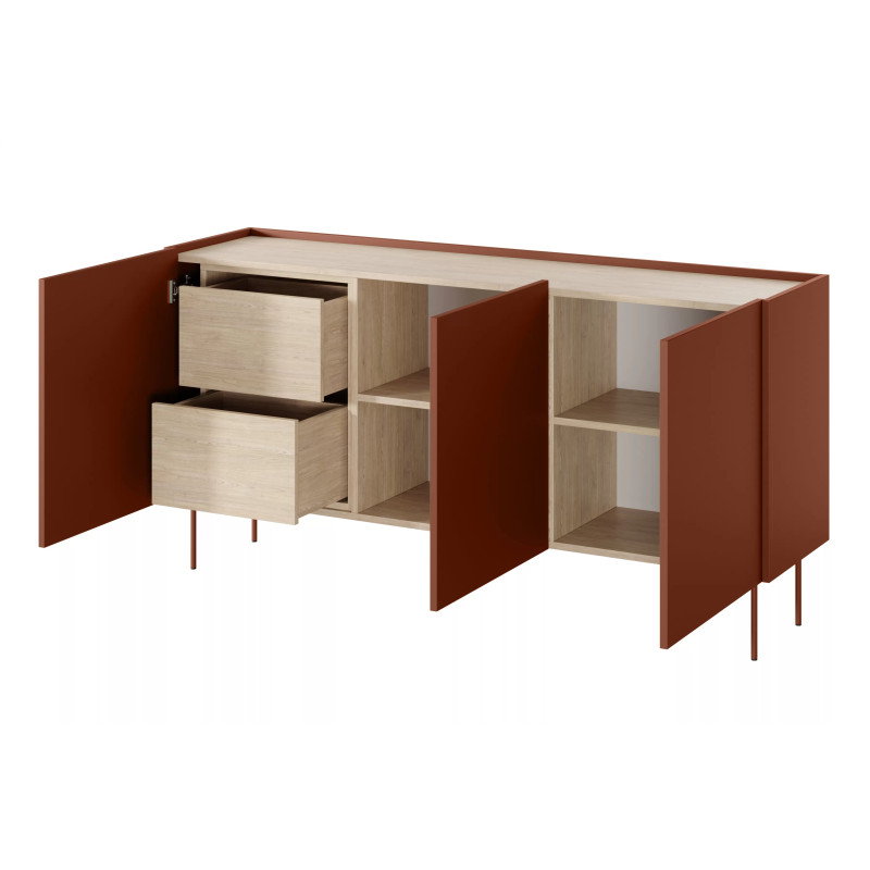 Komoda Desin 170cm z 2 szufladami Meble Bogart ceramic red/dąb