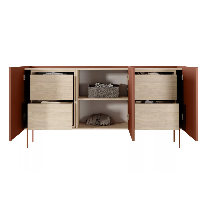 Komoda Desin 170cm z 4 szufladami Meble Bogart ceramic red/dąb