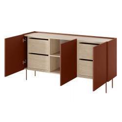 Komoda Desin 170cm z 4 szufladami Meble Bogart ceramic red/dąb Komoda Desin 170cm z 4 szufladami Meble Bogart ceramic red/dąb