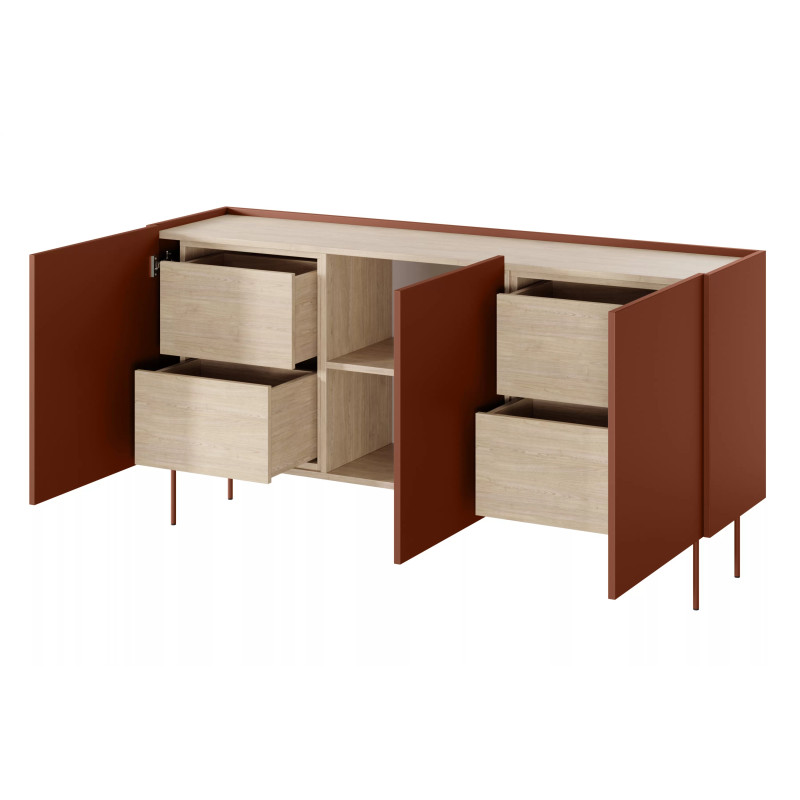 Komoda Desin 170cm z 4 szufladami Meble Bogart ceramic red/dąb