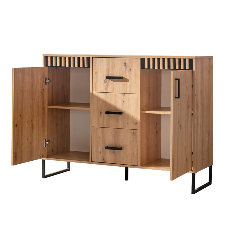 Komoda 135 z kolekcji Lamelix Meble Domel dąb artisan/czarny