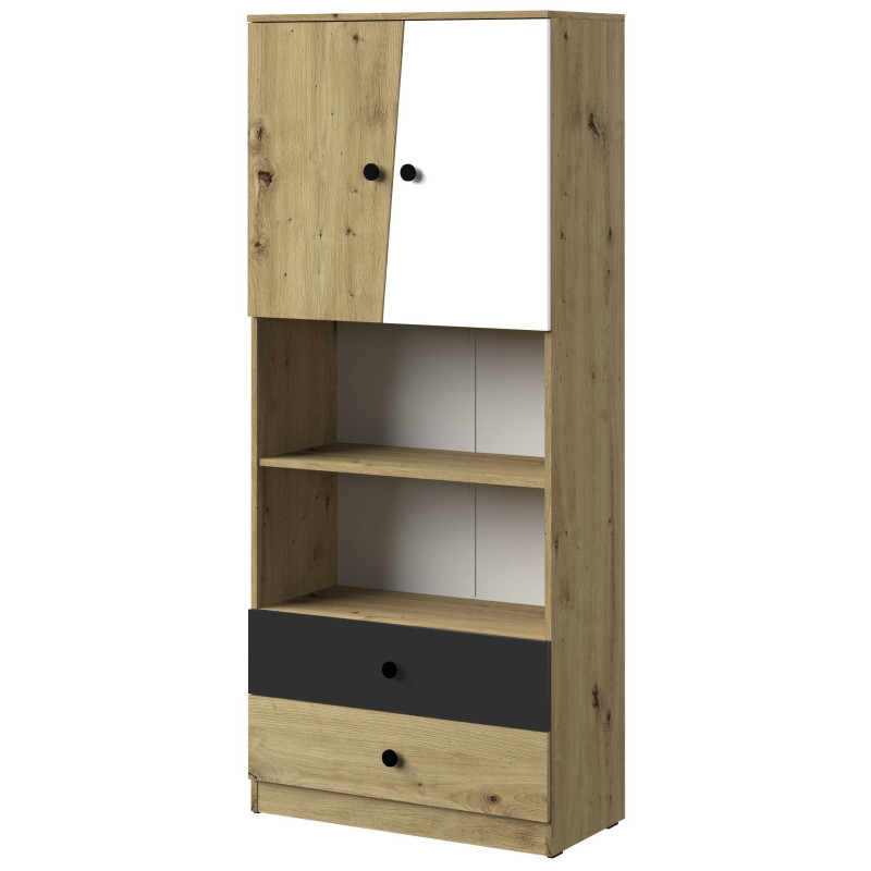 Szeroki regał z kolekcji Nero Meble Domel dąb artisan + czarny