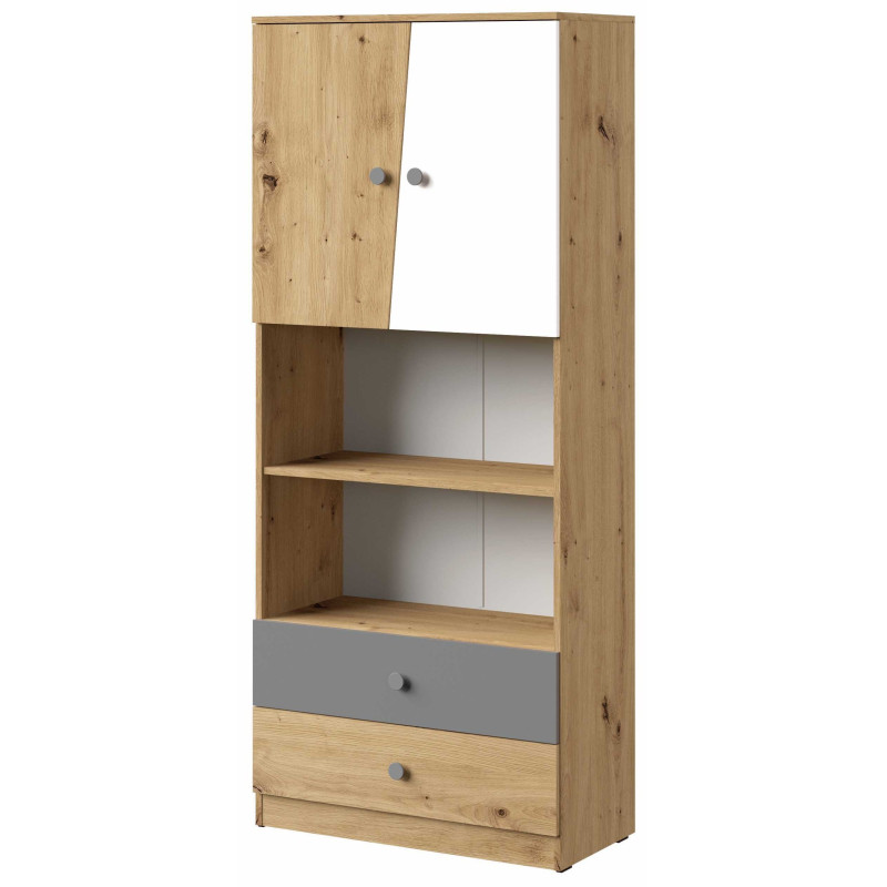 Szeroki regał z kolekcji Nero Meble Domel dąb artisan + szary Szeroki regał z kolekcji Nero Meble Domel dąb artisan + szary