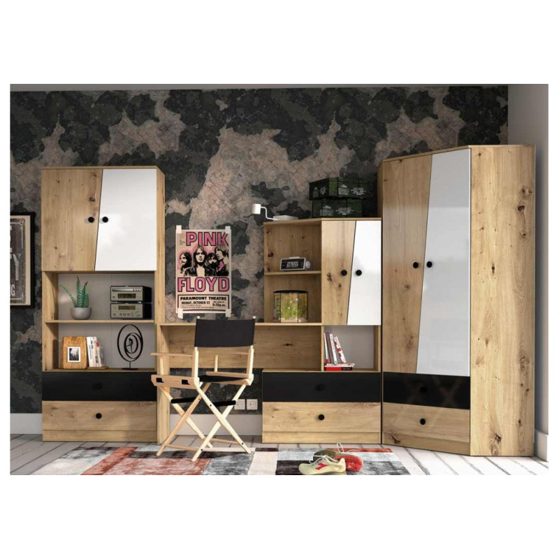 Wąski regał z kolekcji Nero Meble Domel dąb artisan + czarny