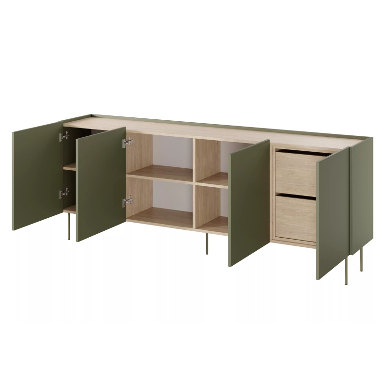 Komoda Desin 220cm z 2 szufladami Meble Bogart oliwka/dąb nagano