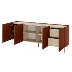Komoda Desin 220cm z 2 szufladami Meble Bogart ceramic red/dąb Komoda Desin 220cm z 2 szufladami Meble Bogart ceramic red/dąb