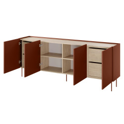 Komoda Desin 220cm z 4 szufladami Meble Bogart ceramic red/dąb Komoda Desin 220cm z 4 szufladami Meble Bogart ceramic red/dąb
