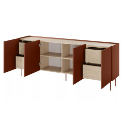 Komoda Desin 220cm z 4 szufladami Meble Bogart ceramic red/dąb Komoda Desin 220cm z 4 szufladami Meble Bogart ceramic red/dąb