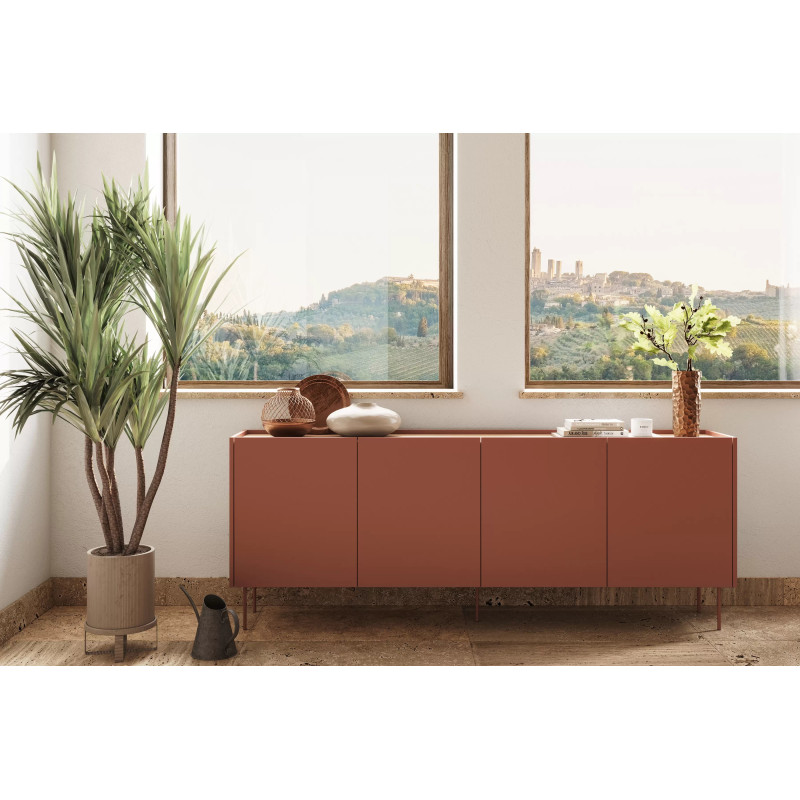 Komoda Desin 220cm z 4 szufladami Meble Bogart ceramic red/dąb