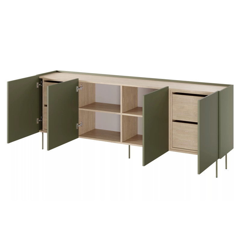 Komoda Desin 220cm z 4 szufladami Meble Bogart oliwka/dąb nagano