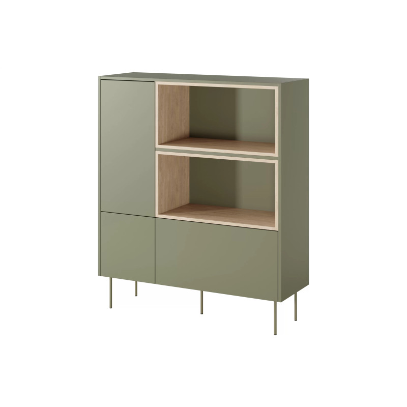 Komoda wysoka Desin z otwartymi wnękami Meble Bogart oliwka/dąb