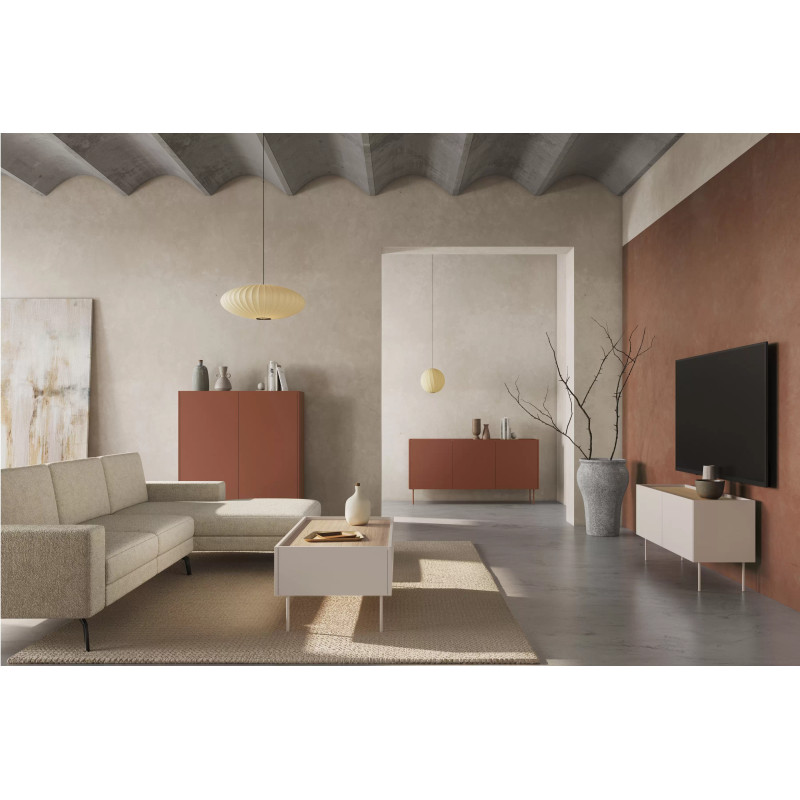 Komoda wysoka Desin z szufladami Meble Bogart ceramic red/dąb