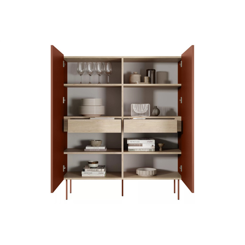 Komoda wysoka Desin z szufladami Meble Bogart ceramic red/dąb