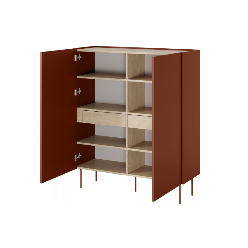 Komoda wysoka Desin z szufladami Meble Bogart ceramic red/dąb