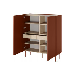 Komoda wysoka Desin z szufladami Meble Bogart ceramic red/dąb Komoda wysoka Desin z szufladami Meble Bogart ceramic red/dąb