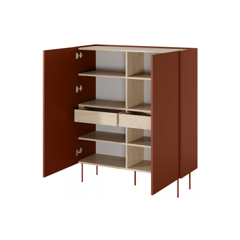 Komoda wysoka Desin z szufladami Meble Bogart ceramic red/dąb