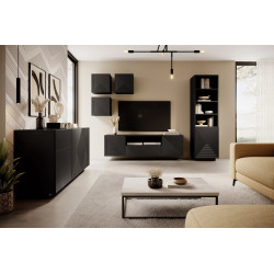 Regał z ryflowanym frontem Kolekcja Asha Meble Bogart czarny Regał z ryflowanym frontem Kolekcja Asha Meble Bogart czarny