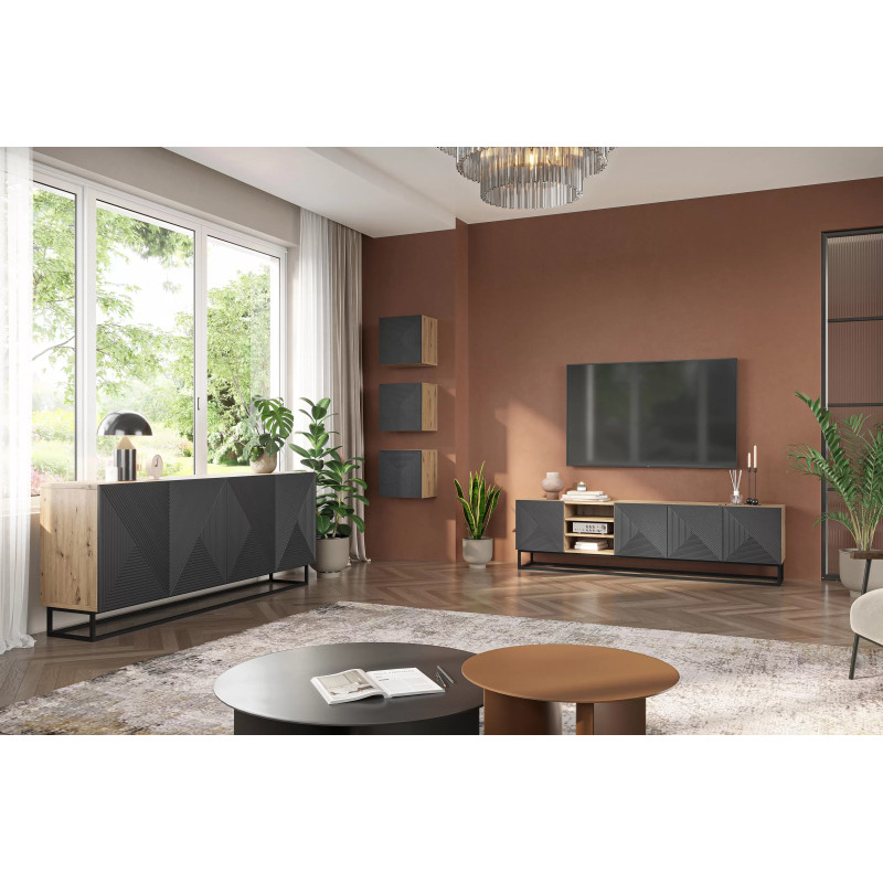 Szafka RTV 200 z wnęką na metalowym stelażu Kolekcja Asha Meble