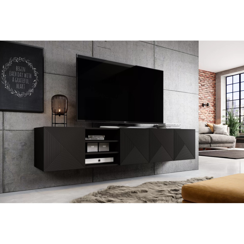 Wisząca szafka RTV 200 z wnęką Kolekcja Asha Meble Bogart czarna