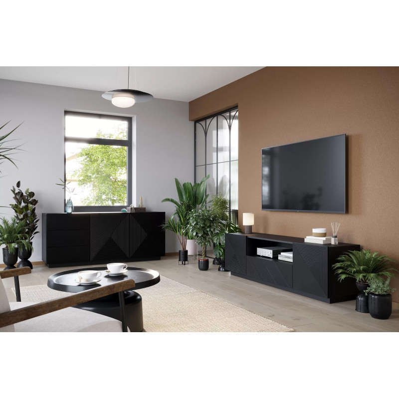 Szafka RTV 167 z szufladą Kolekcja Asha Meble Bogart czarna