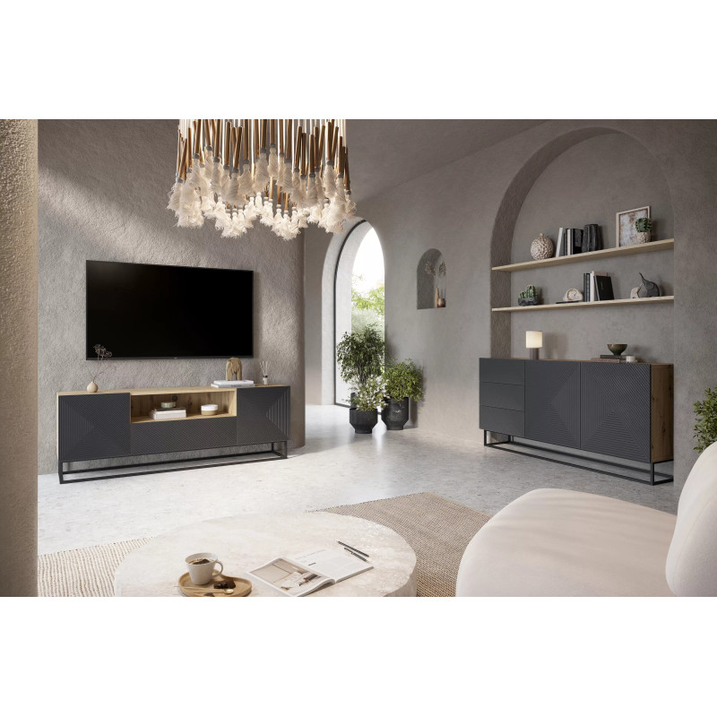 Szafka RTV 167 z szufladą na metalowym stelażu Kolekcja Asha