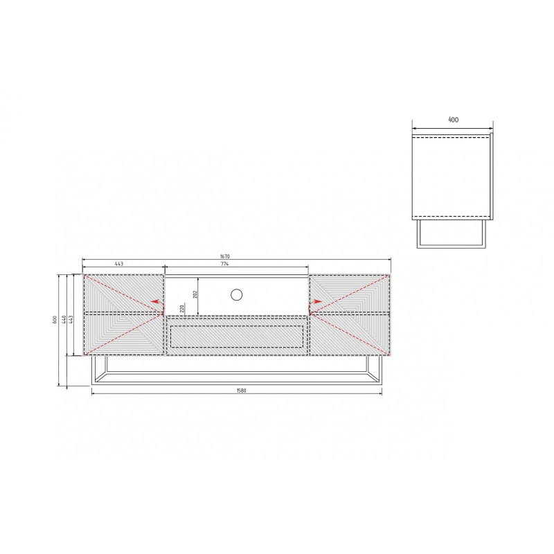 Szafka RTV 167 z szufladą na metalowym stelażu Kolekcja Asha