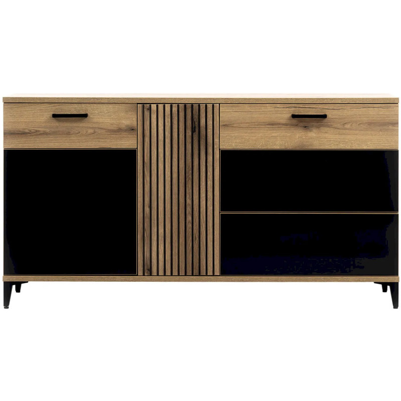 Szeroka komoda ARIS AS03 Liveo Meble Dąb Evoke/Czarny Połysk