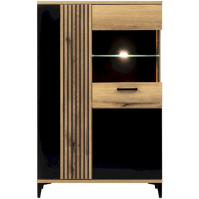 Witryna ARIS AS06 Liveo Meble Dąb Evoke/Czarny Połysk