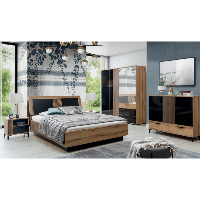 Komoda ARIS AS02 Liveo Meble Dąb Evoke/Czarny Połysk