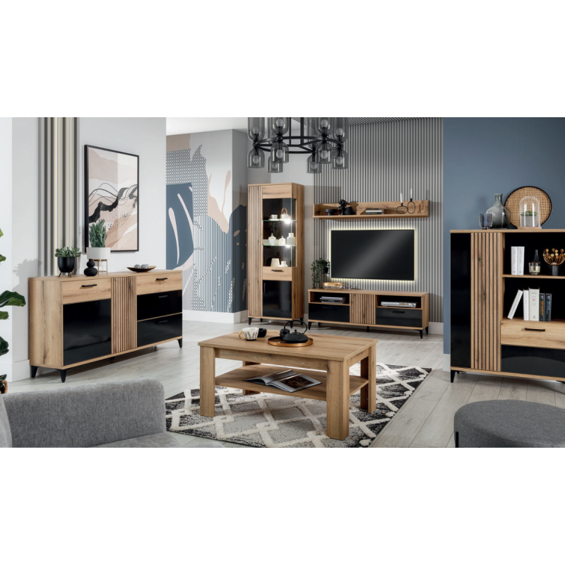 Komoda ARIS AS02 Liveo Meble Dąb Evoke/Czarny Połysk