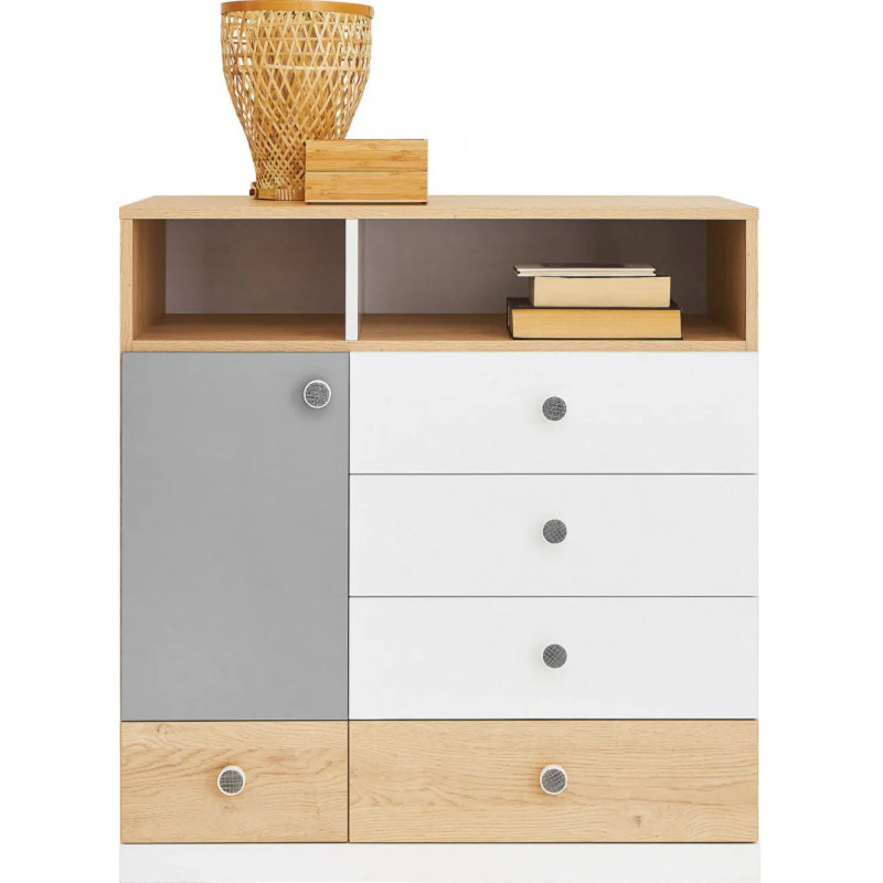 Komoda 85cm Pixel PX9 dąb biszkoptowy/biały/szary